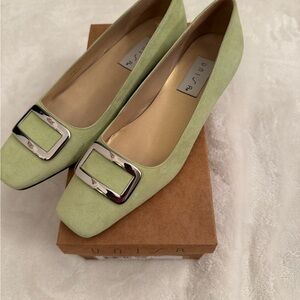 Unisa Light Green Suede Buckle shoes